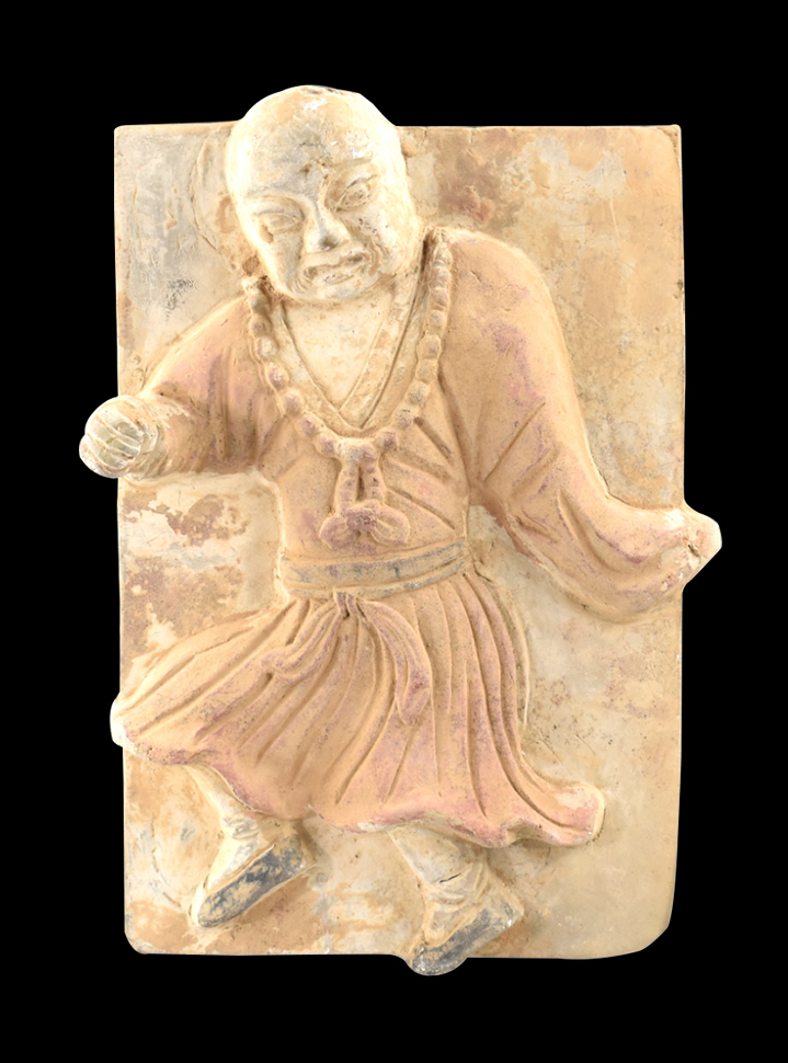 CHINESE POTTERY PLAQUE OF LUOHAN,