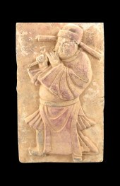 CHINESE POTTERY PLAQUE W/ MUSI