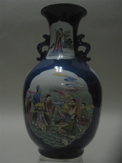 Chinese powder blue and enamel vase