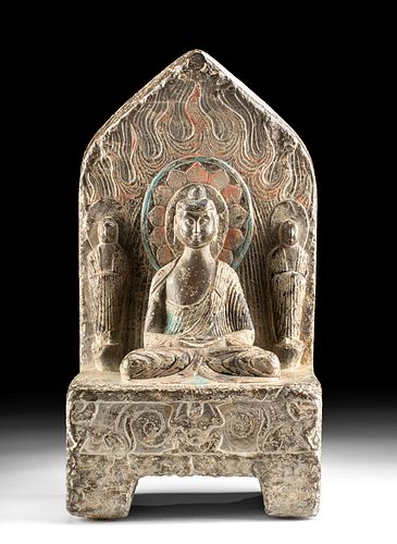 CHINESE QI LIMESTONE STELA W/