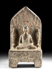 CHINESE QI LIMESTONE STELA W/