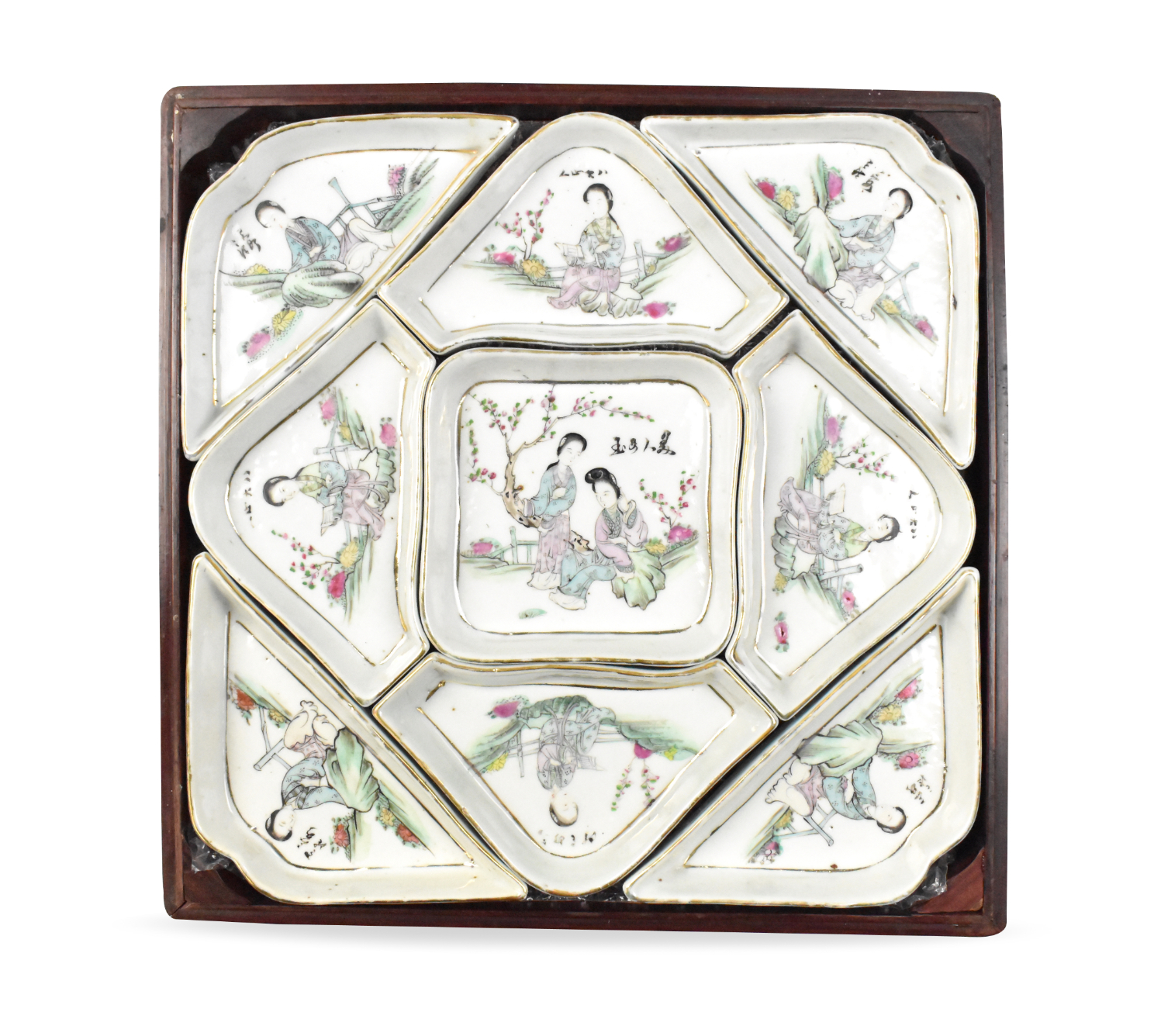 CHINESE QIANJIANG ENAMEL SAUCER SET