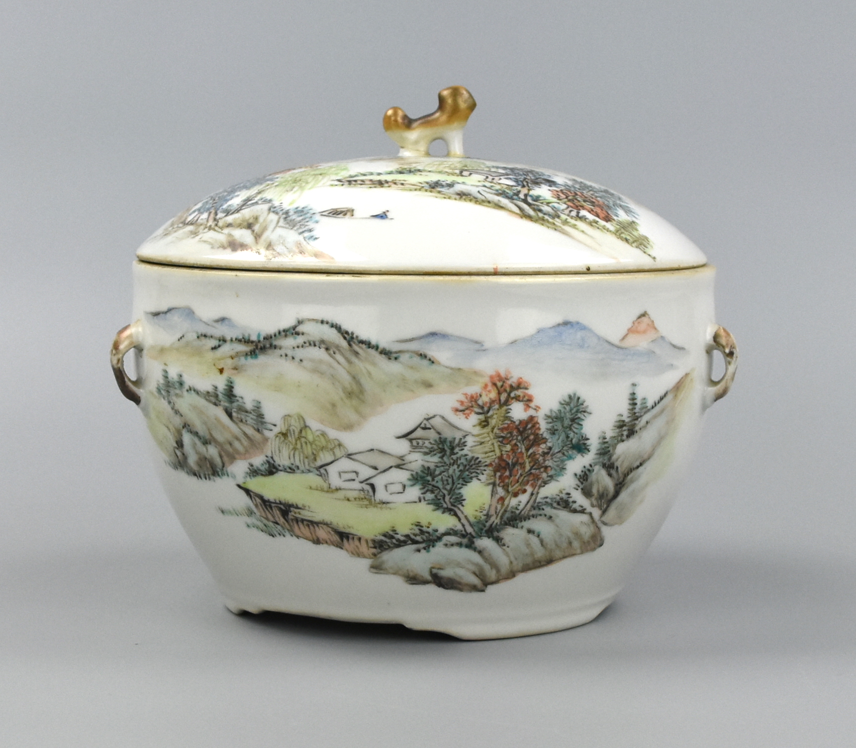CHINESE QIANJIANG POEM COVERED BOWL
