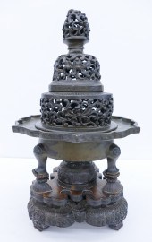 Chinese Qing Bronze Tripod Cen