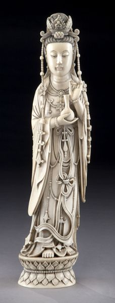 Chinese Qing carved ivory Guanyin