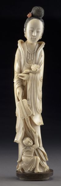 Chinese Qing carved ivory lady