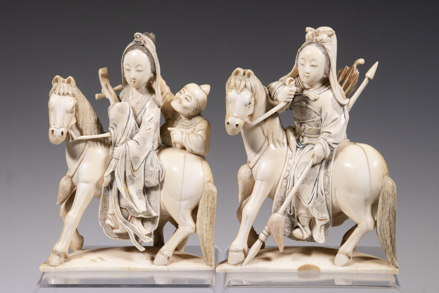 CHINESE QING CARVED IVORY PAIR OF