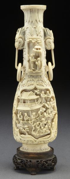 Chinese Qing carved ivory vase