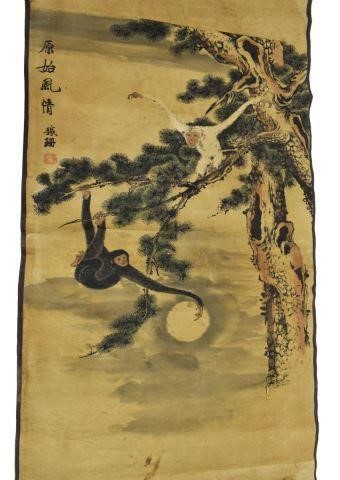 CHINESE QING DYNASTY MONKEYS SCROLL