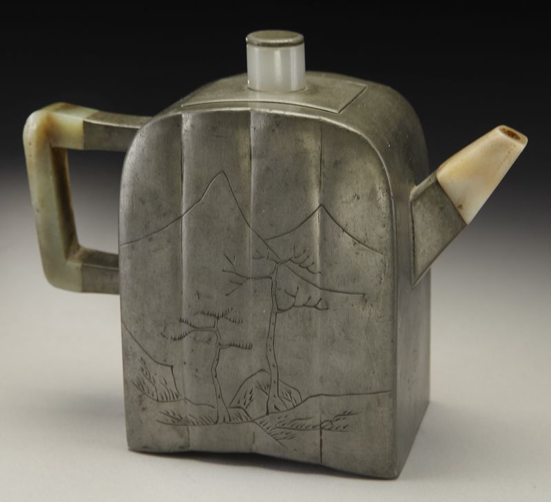 Chinese Qing jade and tin mounted