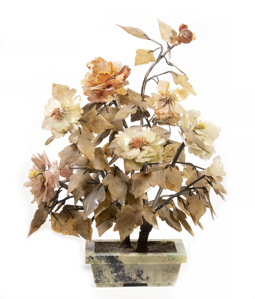 CHINESE QING LARGE JADE FLORAL BUSH