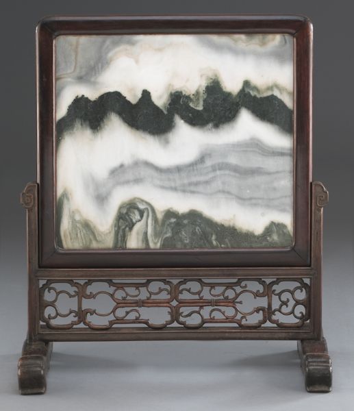 Chinese Qing marble inlaid rosewood
