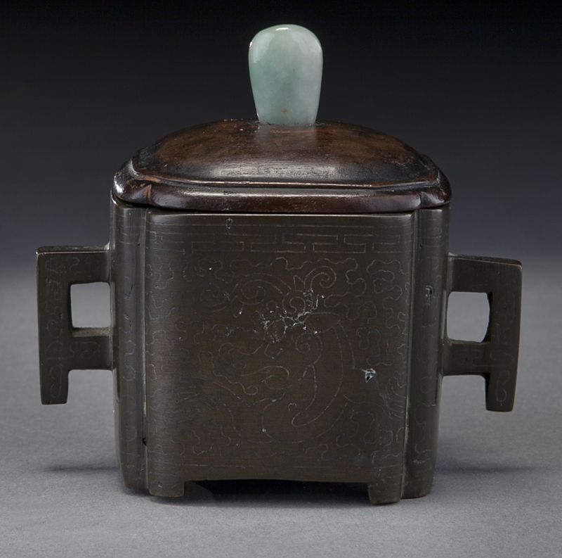 Chinese Qing silver inlaid bronze