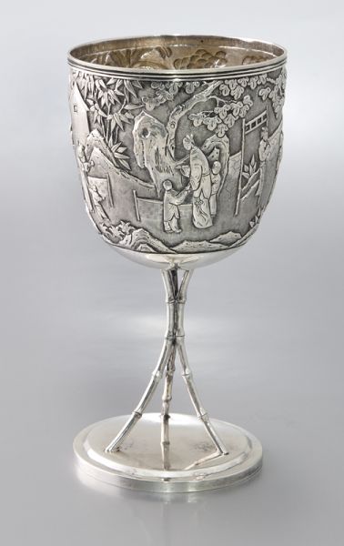 Chinese Qing silver trophy goblet