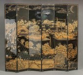 CHINESE RAISED GILT BLACK LACQ