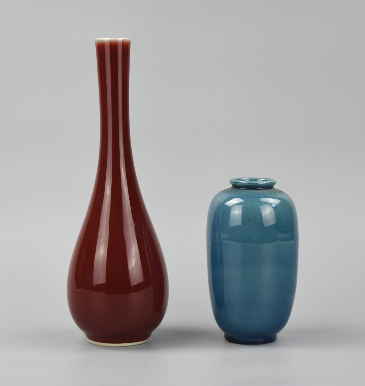 CHINESE RED AND A BLUE GLAZED
