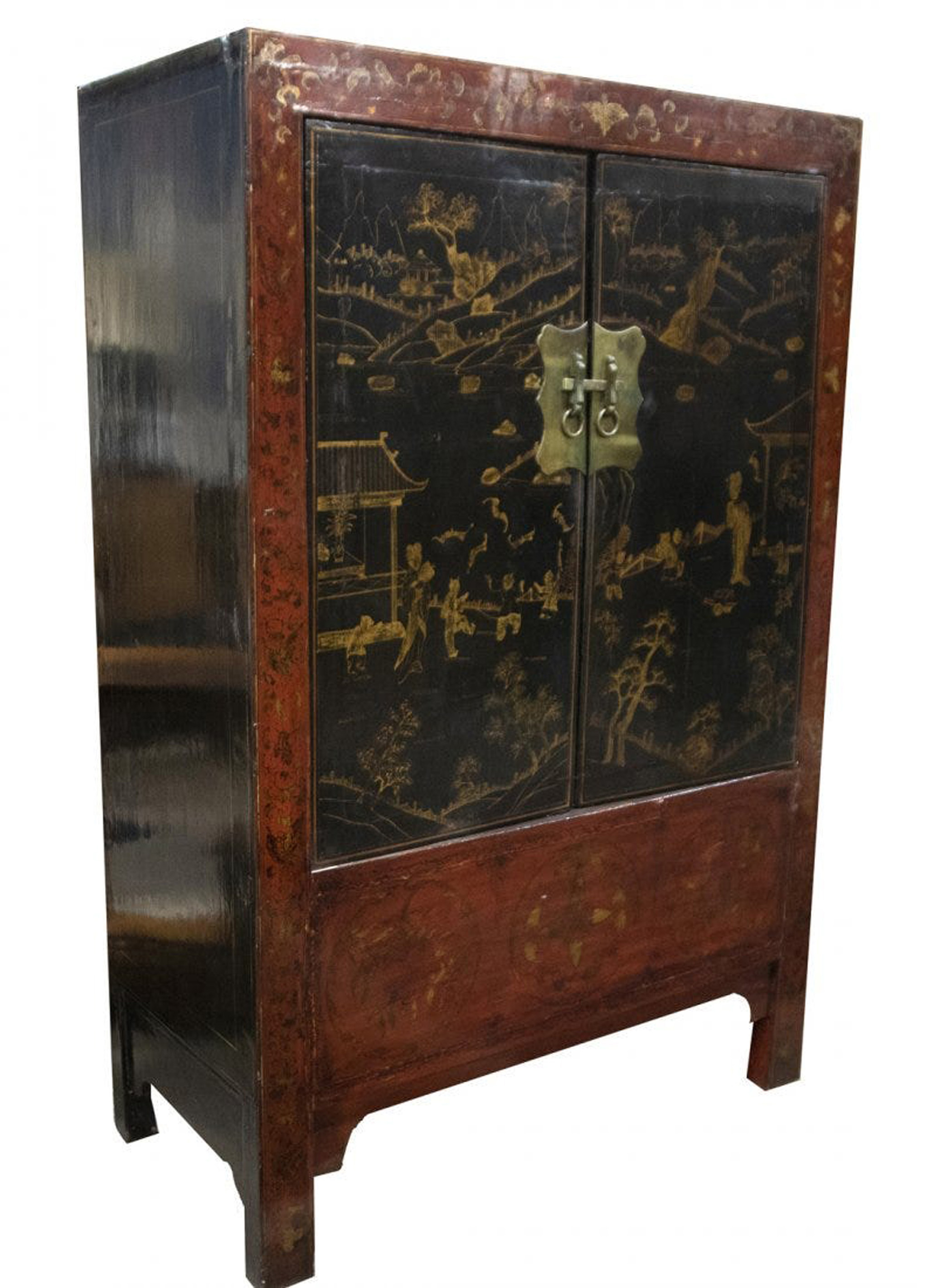 CHINESE RED AND BLACK LACQUERED
