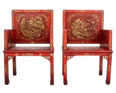 CHINESE RED AND GILT LACQUER A