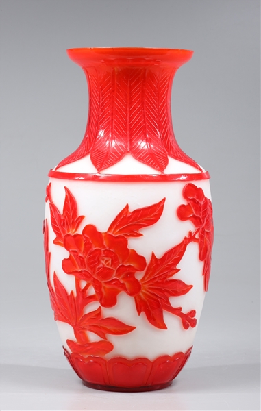 Chinese red and white Pecking glass