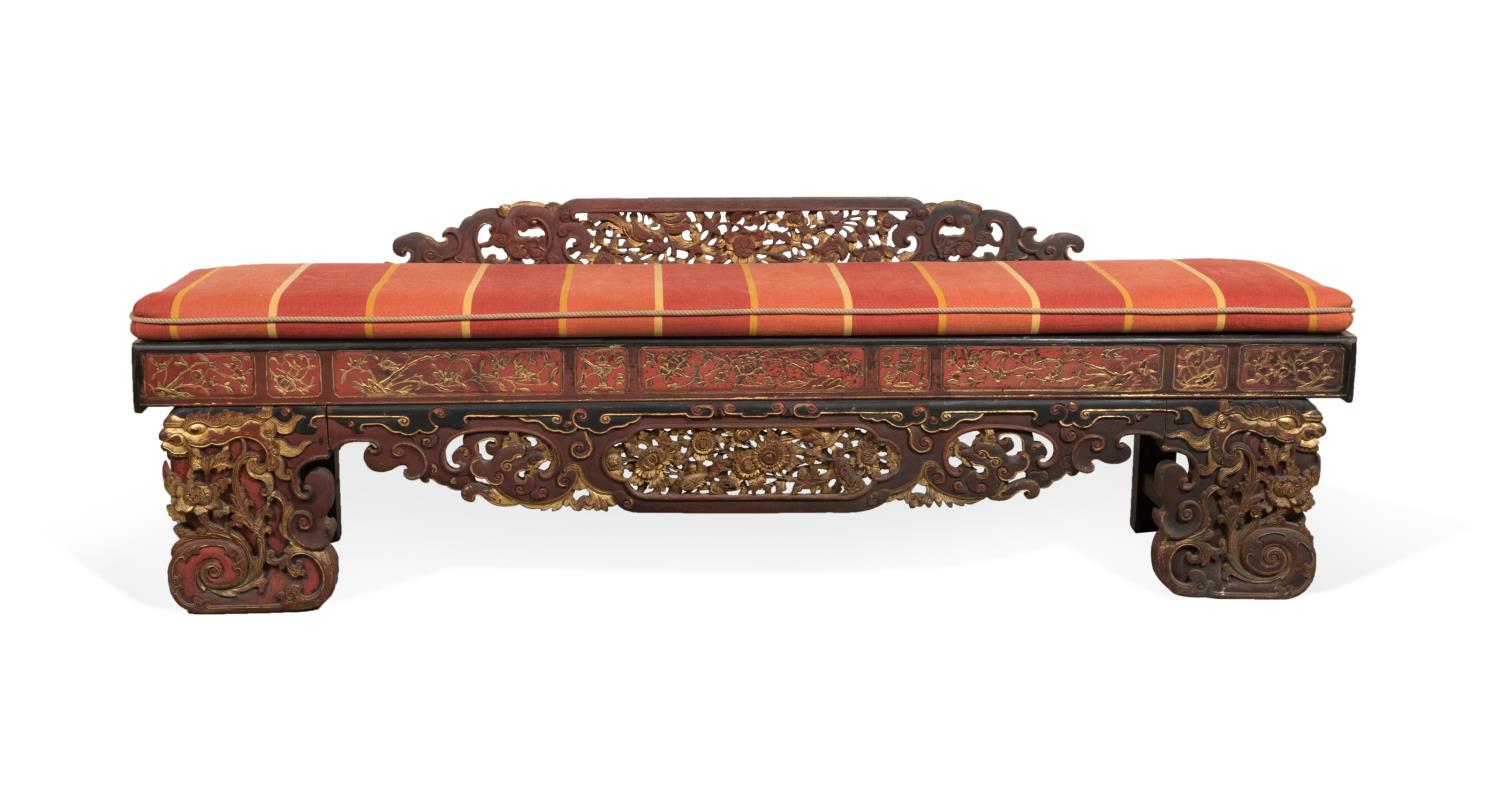 CHINESE RED & BLACK PARCEL GILT