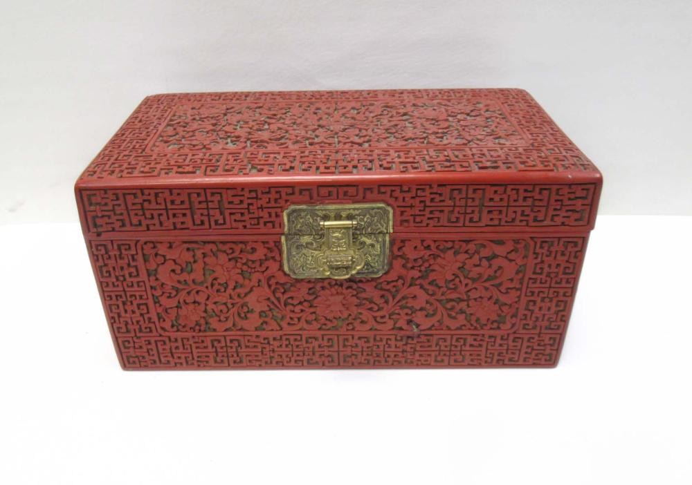 CHINESE RED 'CINNABAR' LACQUER BOX,