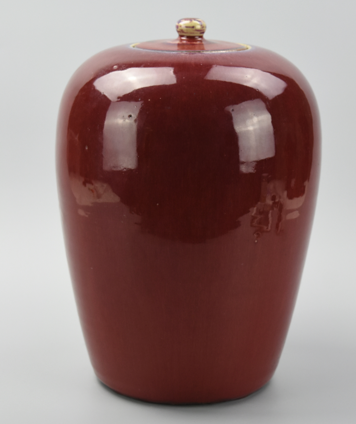 CHINESE RED FLAMBE GLAZED JAR &