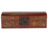 CHINESE RED & GILT LEATHER BOX