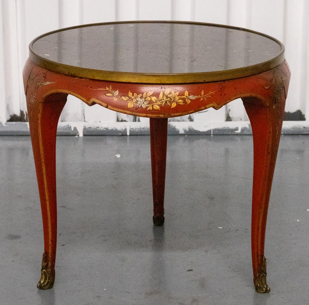 CHINESE RED LACQUER AND MARBLE SIDE