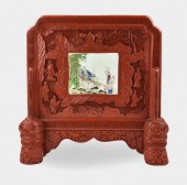 CHINESE RED LACQUER SCREEN W/