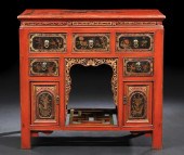 Chinese Red Lacquered and Pain