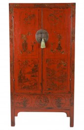 CHINESE RED LACQUERED ARMOIREt