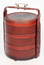 CHINESE RED LACQUERED BAMBOO F