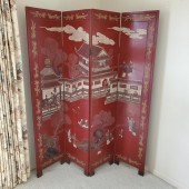 CHINESE RED LACQUERED FOUR PAN