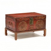 CHINESE RED LACQUERED PIGSKIN