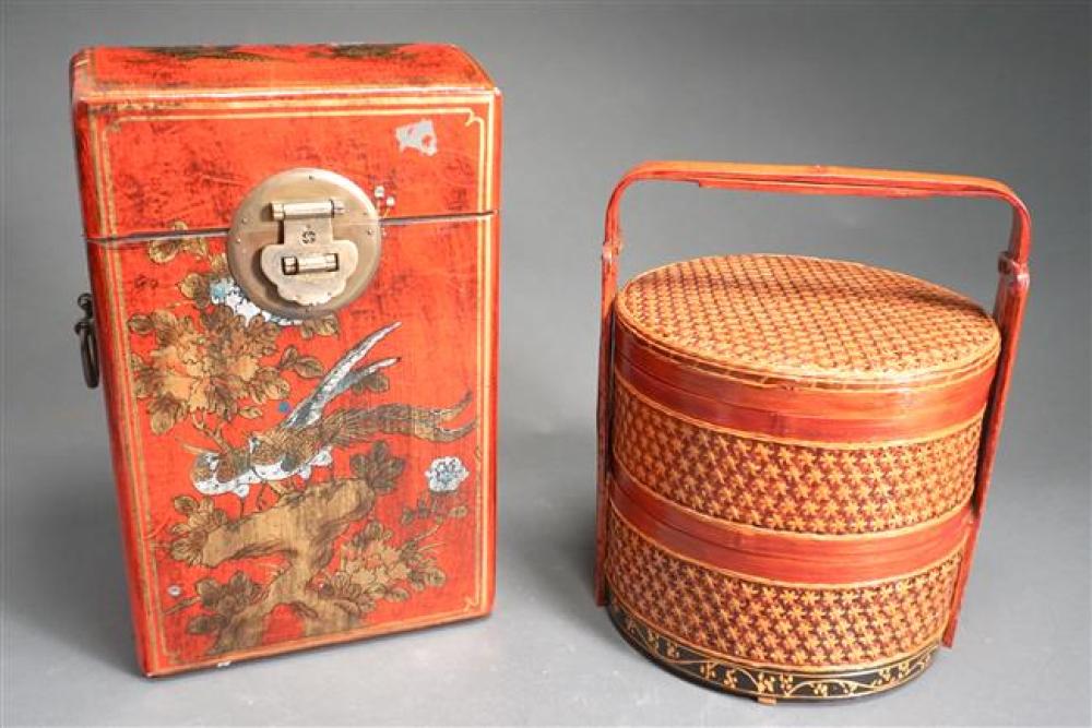 CHINESE RED LACQUERED TWO BOTTLE