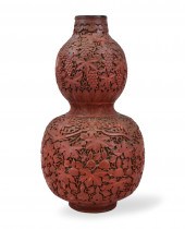 CHINESE RED LACQUERED WOOD GOU
