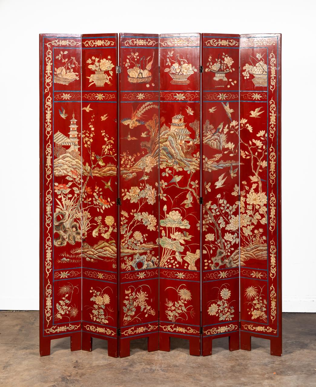 CHINESE RED SIX PANEL COROMANDEL