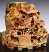 CHINESE RED SOAPSTONE FIGURAL