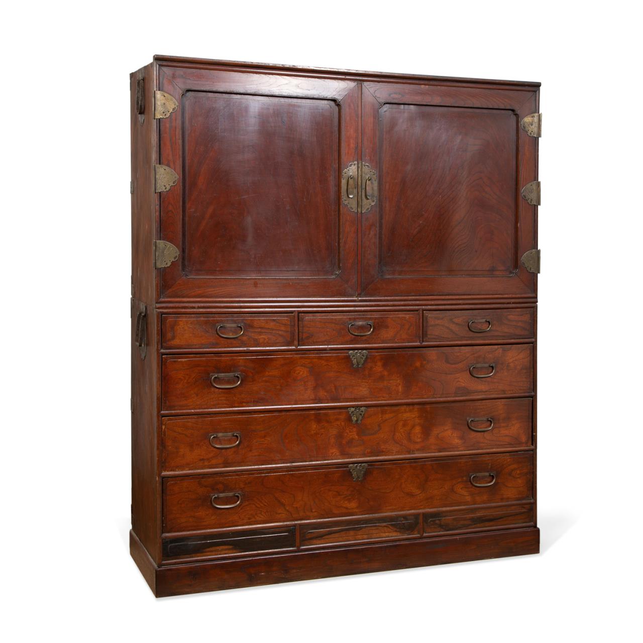 CHINESE RED STAINED WOOD CABINET ON