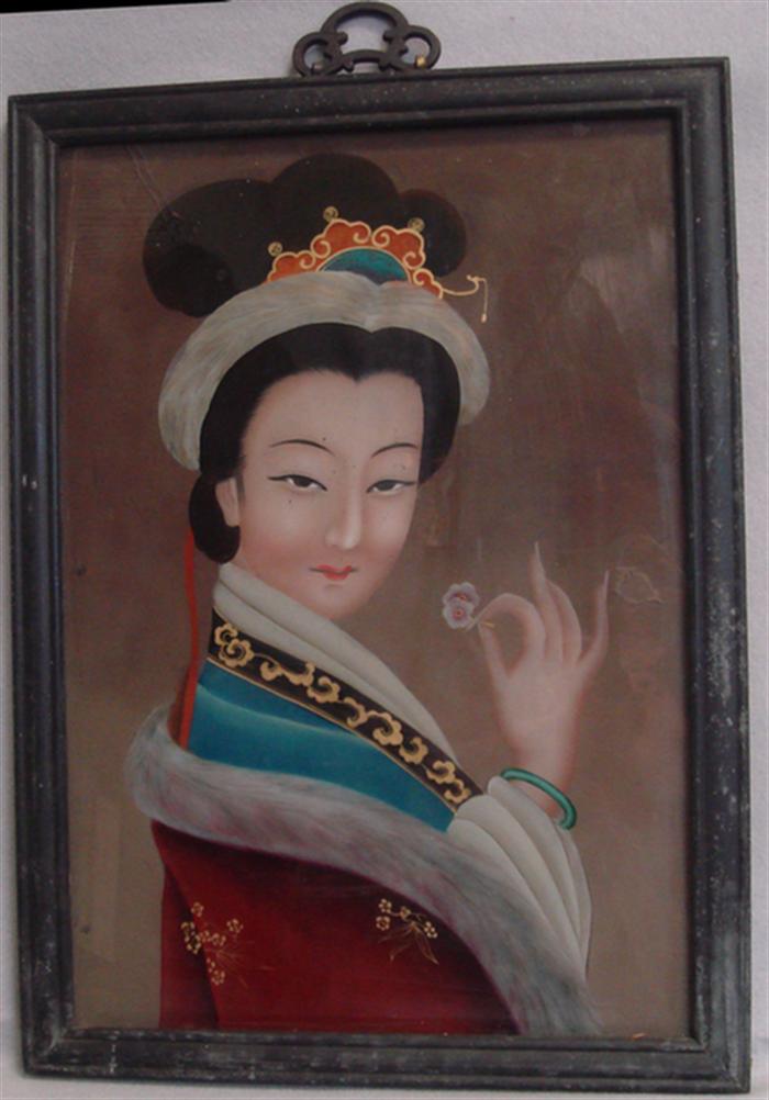 Chinese reverse painted portrait on