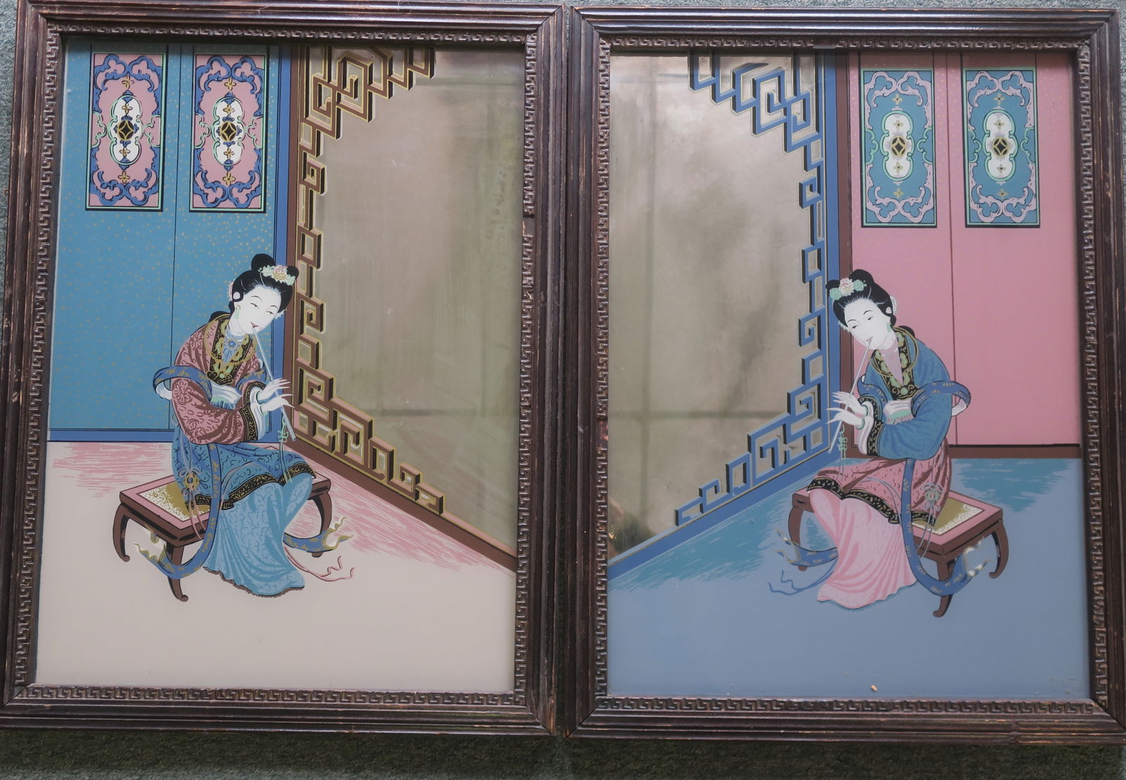 CHINESE REVERSE PAINTING ON MIRROR;