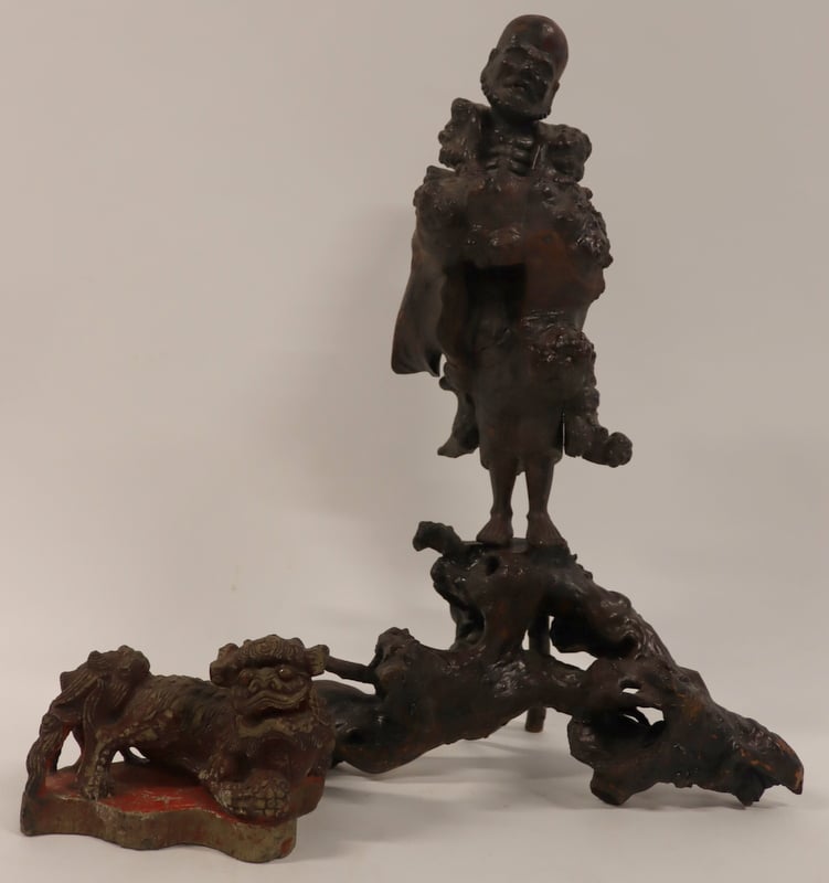 CHINESE ROOT CARVING AND MING STONE