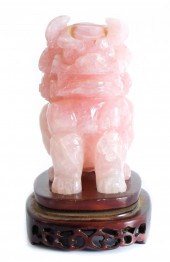 CHINESE ROSE JADE CARVED SCULP