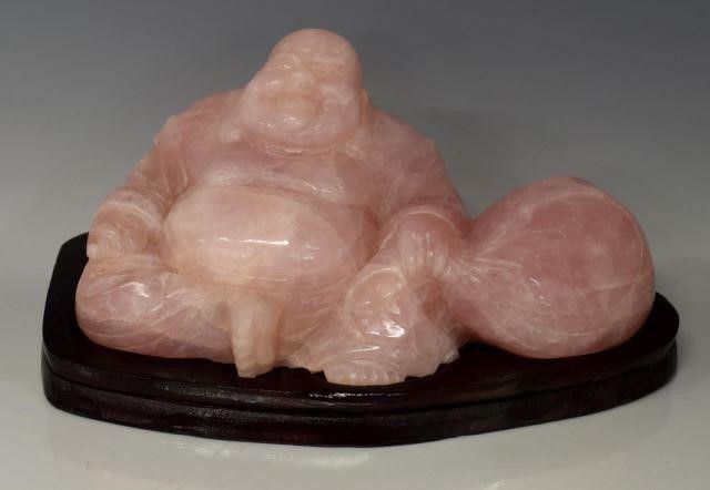 CHINESE ROSE QUARTZ CARVED LAUGHING