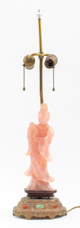 CHINESE ROSE QUARTZ CARVING MOUNTED