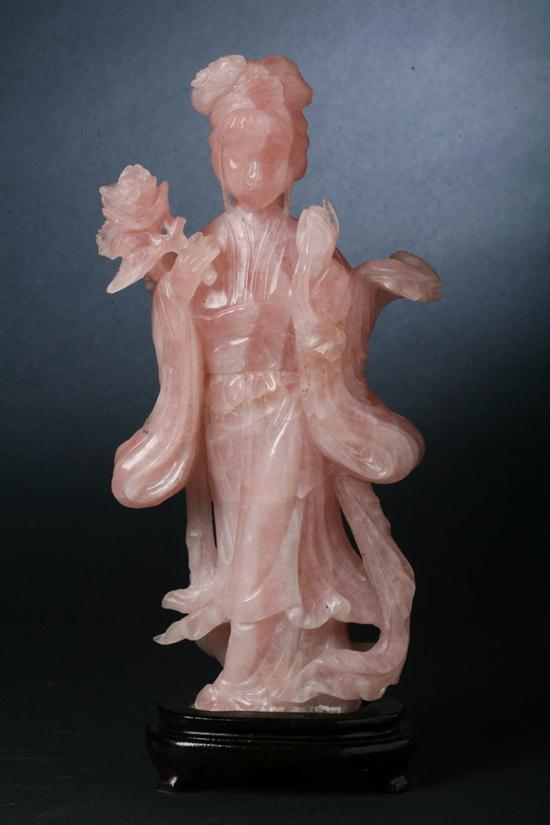 CHINESE ROSE QUARTZ FIGURE OF