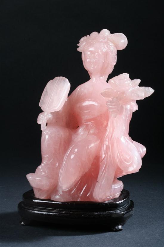 CHINESE ROSE QUARTZ FIGURE OF
