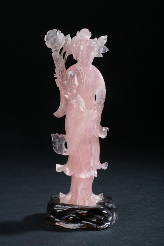 CHINESE ROSE QUARTZ FIGURE OF