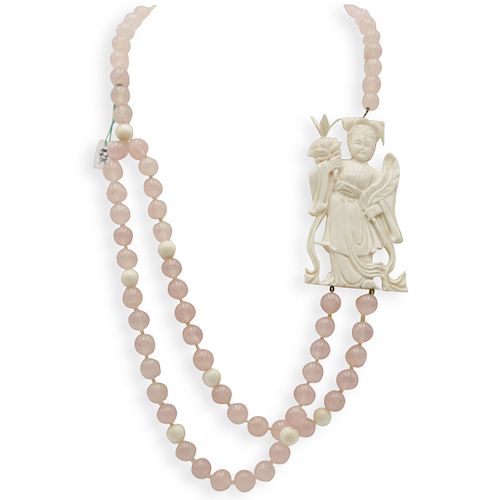 CHINESE ROSE QUARTZ NECKLACE AND