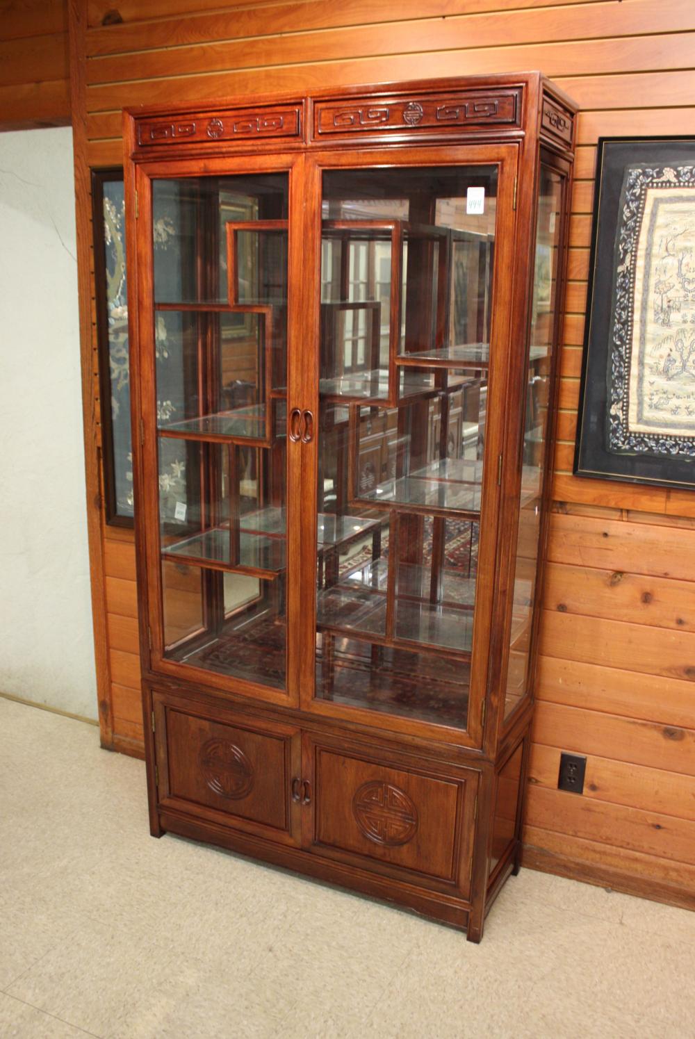 CHINESE ROSEWOOD AND CLEAR GLASS